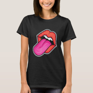 Coole Lippen Zungen Aufkleber Aussparung Damen T-Shirt