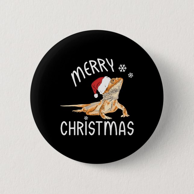 Coole Lizard Reptile mit Weihnachtshut Button (Vorderseite)