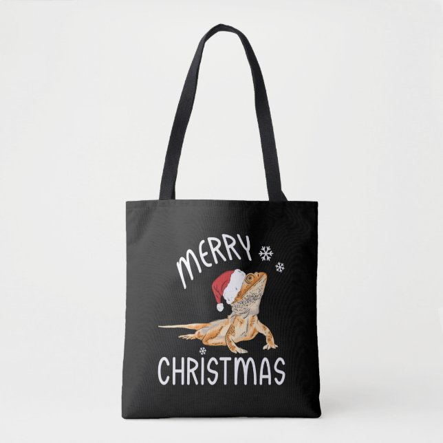 Coole Lizard Reptile mit Weihnachtshut Tasche (Vorderseite)