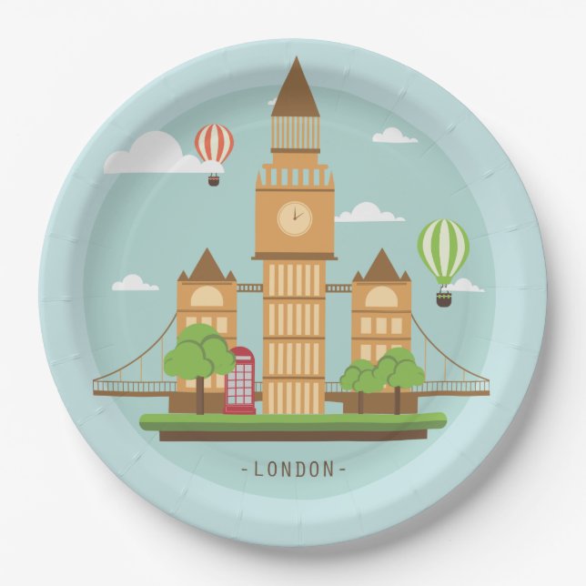 Coole Londoner City-Illustration Pappteller (Vorderseite)