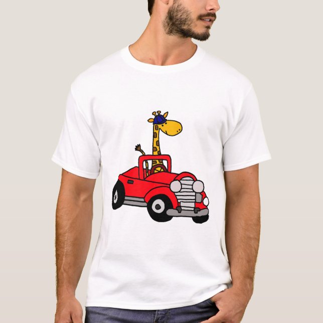 Coole lustige Giraffe mit rotem Cabrio T-Shirt (Vorderseite)