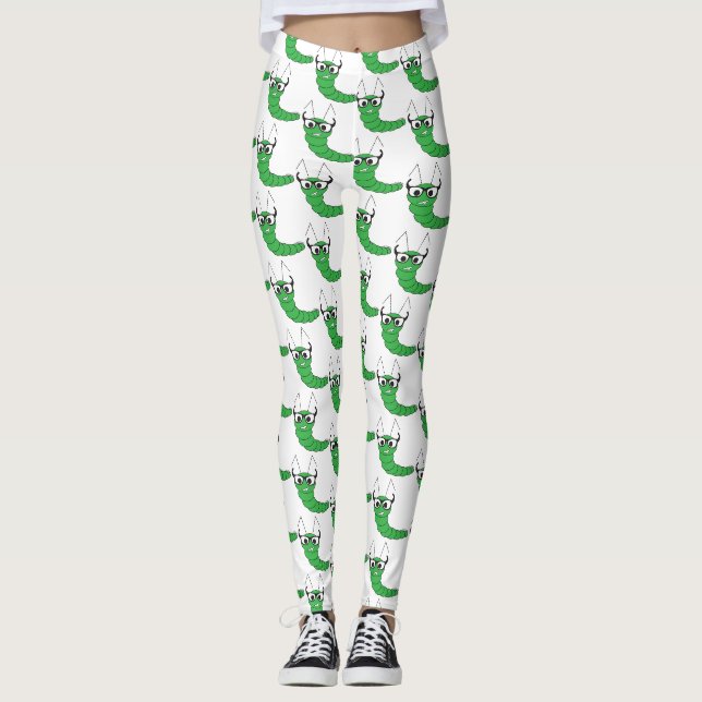 Coole lustige Nervenkitzel-Raupe mit Brillenmuster Leggings (Vorderseite)