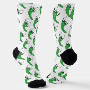 Coole lustige Nervenkitzel-Raupe mit Brillenmuster Socken