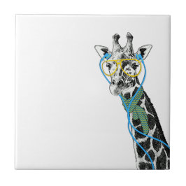 Coole lustige trendy Giraffe mit Brille, Ohrhörern Fliese