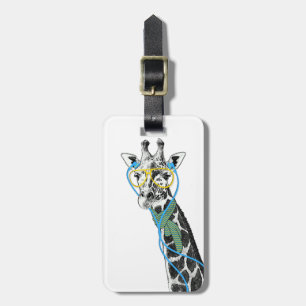 Coole lustige trendy Giraffe mit Brille, Ohrhörern Gepäckanhänger