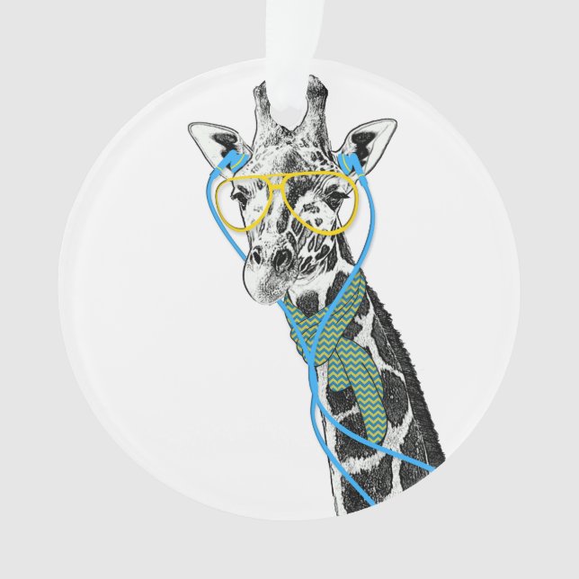 Coole lustige trendy Giraffe mit Brille, Ohrhörern Ornament (Vorderseite)