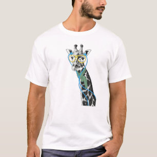 Coole lustige trendy Giraffe mit Brille, Ohrhörern T-Shirt