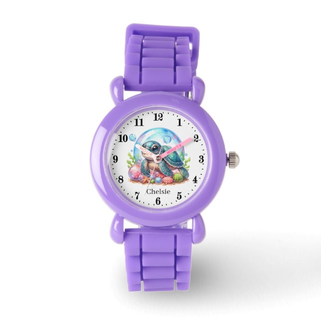 Coole Mädchen Meeresschildkröte geben Namensüberwa Armbanduhr (Vorderseite)
