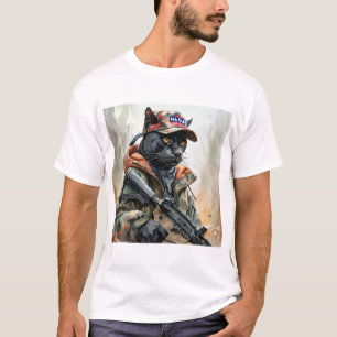 Coole MAGA-Katze mit Gun & Camouflage BLACK PANTHE T-Shirt