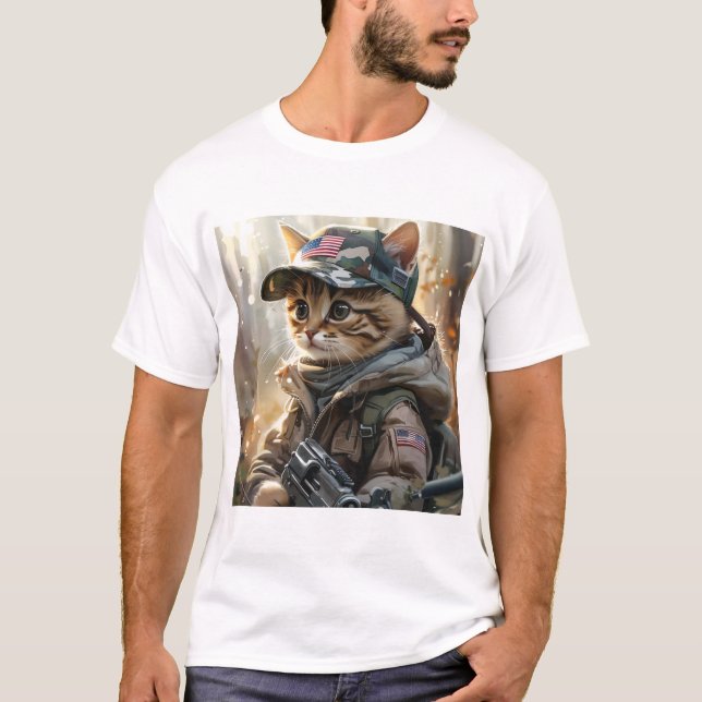 Coole MAGA-Katze mit Gun und Camouflage Niedlich A T-Shirt (Vorderseite)