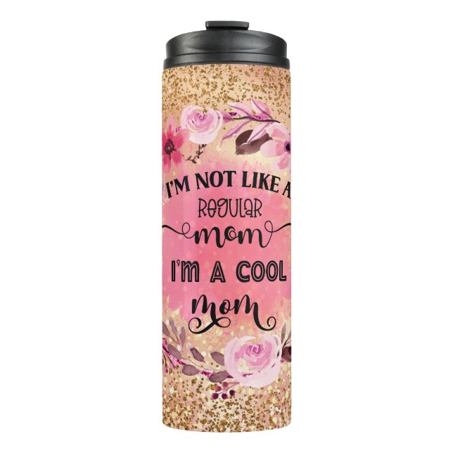 Coole Mama Gold Glitzer Rosa Blume Thermosbecher (Vorderseite)