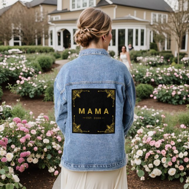 Coole Mama mit Custom Mama Jacket Jeansjacke (Hochzeit Rückseite)