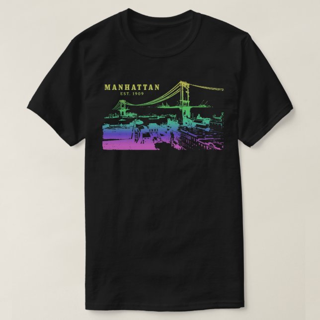 Coole Manhattan-Illustration mit Vivid Colors T-Shirt (Design vorne)