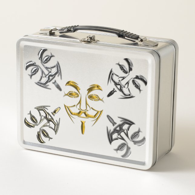Coole Masken aus Silberschwarzem Gold Metall Brotdose (Vorderseite)
