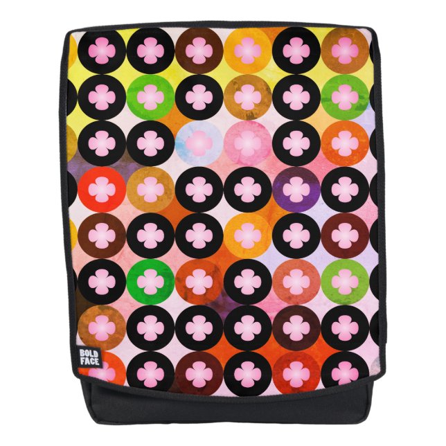Coole Mehrfarbige Kreise und rosafarbene Knöpfe Rucksack (Vorderseite)