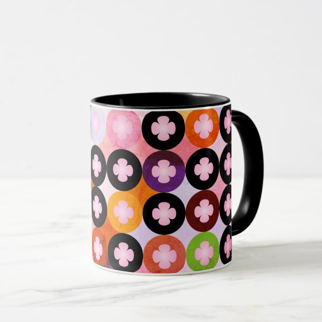Coole Mehrfarbige Kreise und rosafarbene Knöpfe Tasse (VorderseiteRechts)