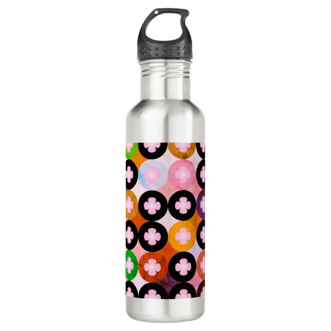 Coole Mehrfarbige Kreise und rosafarbene Knöpfe Trinkflasche (Vorderseite)