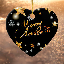 Coole Metallic Gold Black Stars Merry Xmas Script Keramik Ornament