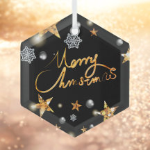 Coole Metallic Gold Black Stars Merry Xmas Script
