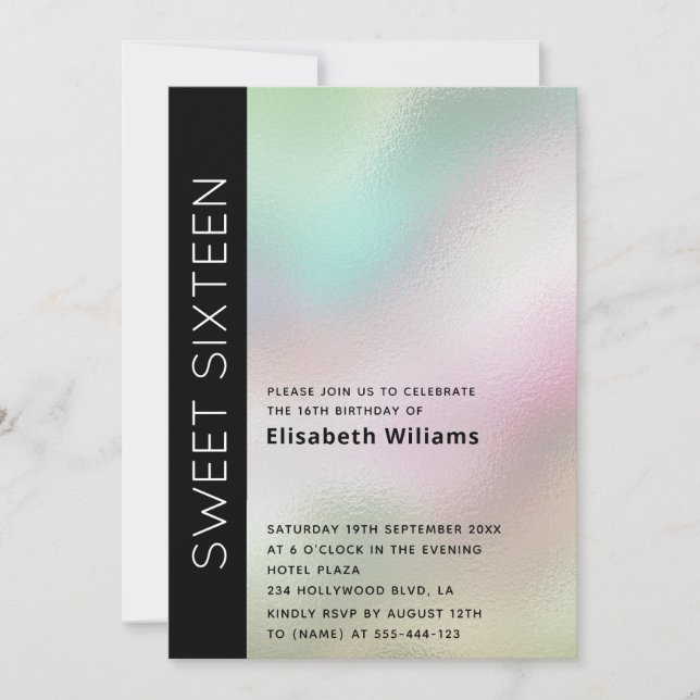 Coole Minimalistische Typografie, holografisch, sü Einladung (Vorderseite)