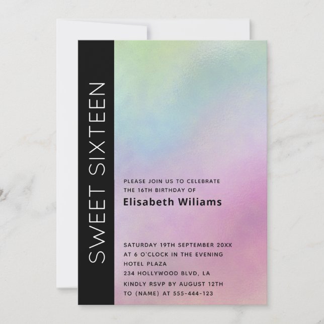 Coole Minimalistische Typografie holografische süß Einladung (Vorderseite)
