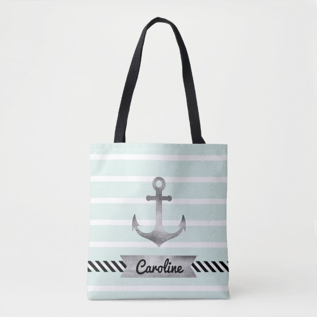 Coole Minzstreifen Wasserfarben Ankern Personalisi Tasche (Vorderseite)