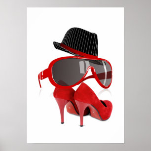Coole Mode Damenschuhe aus rotem Hut Poster