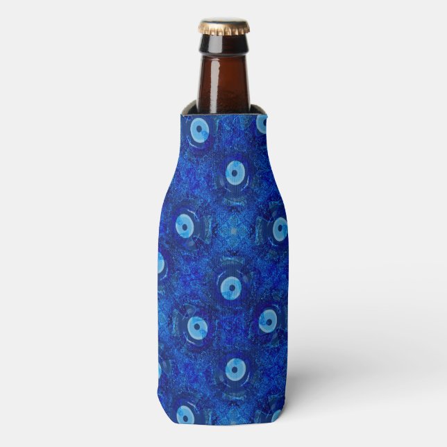 Coole, moderne digitale Kunst des blauen bösen Aug Flaschenkühler (Flaschenvorderseite)