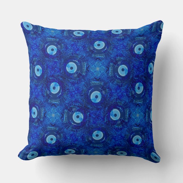 Coole, moderne digitale Kunst des blauen bösen Aug Kissen (Vorderseite)