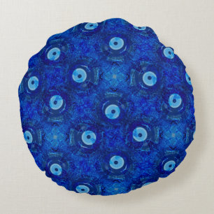 Coole, moderne digitale Kunst des blauen bösen Aug Rundes Kissen