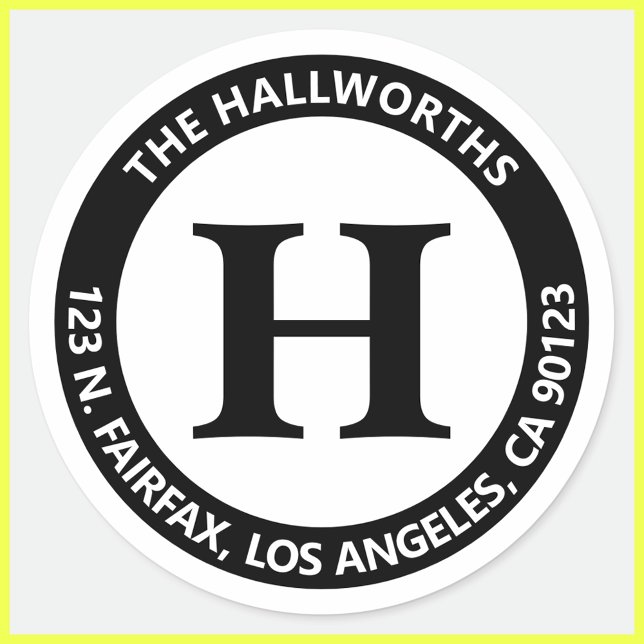 Coole moderne Rücksendeadresse aus Schwarz und Wei Runder Aufkleber (Von Creator hochgeladen)