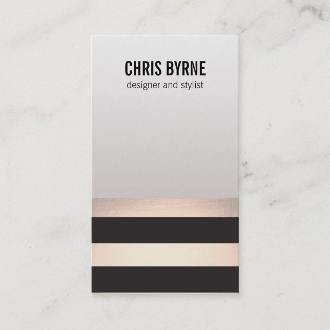 Coole, moderne Schwarz und Rose Gold gestreift Visitenkarte (Vorderseite)