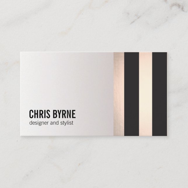 Coole, moderne Schwarz und Rose Gold Streifen 2 Visitenkarte (Vorderseite)