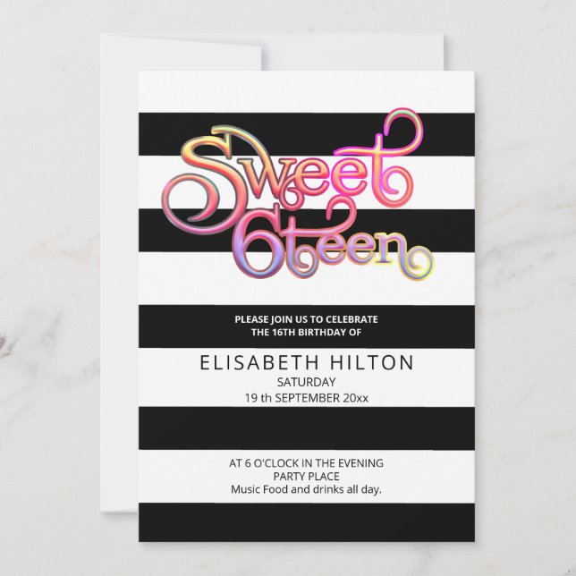 Coole, moderne Stricktypografie 16 . Geburtstag Einladung (Vorderseite)