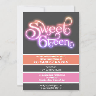 Coole, moderne Stricktypografie 16 . Geburtstag Einladung