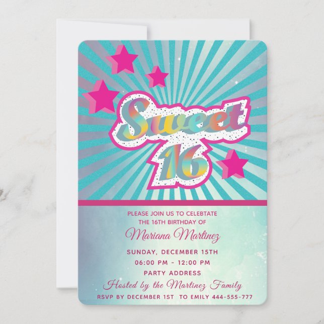 Coole moderne Superstar-Typografie pink blau Einladung (Vorderseite)
