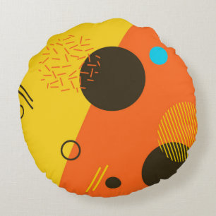 Coole, moderne, trendige, urbane Memphis-Illustrat Rundes Kissen