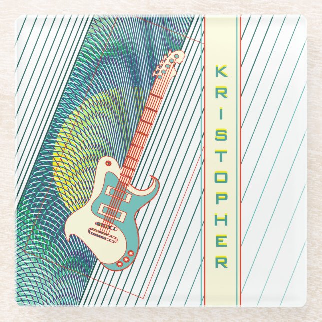 Coole moderne weiße und Aquamarine elektrische Git Glasuntersetzer (Vorderseite)