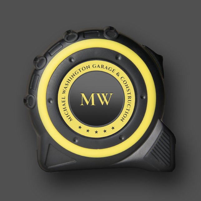Coole Monogram Name Initials Black Yellow Modern Maßband (Cool Monogram Name Initials Black Yellow Modern Tape Measure
)