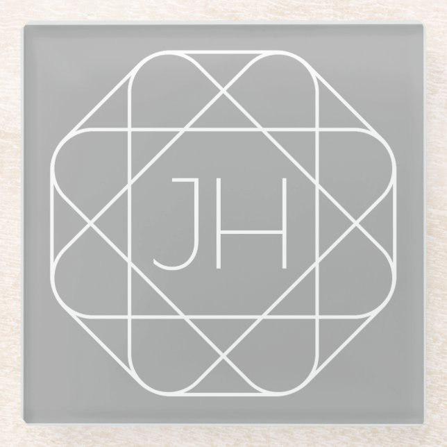 Coole Monogramm, Angesagte Logo-Stilanzeige | Grau Glasuntersetzer (Vorderseite)