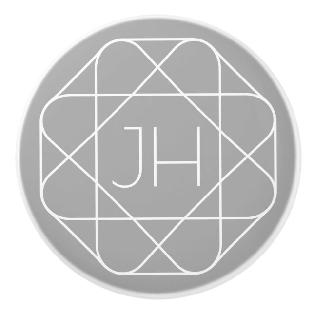Coole Monogramm, Angesagte Logo-Stilanzeige | Grau Keramikknauf (Vorderseite)