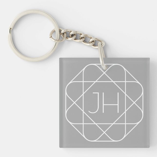 Coole Monogramm, Angesagte Logo-Stilanzeige | Grau Schlüsselanhänger (Vorderseite)