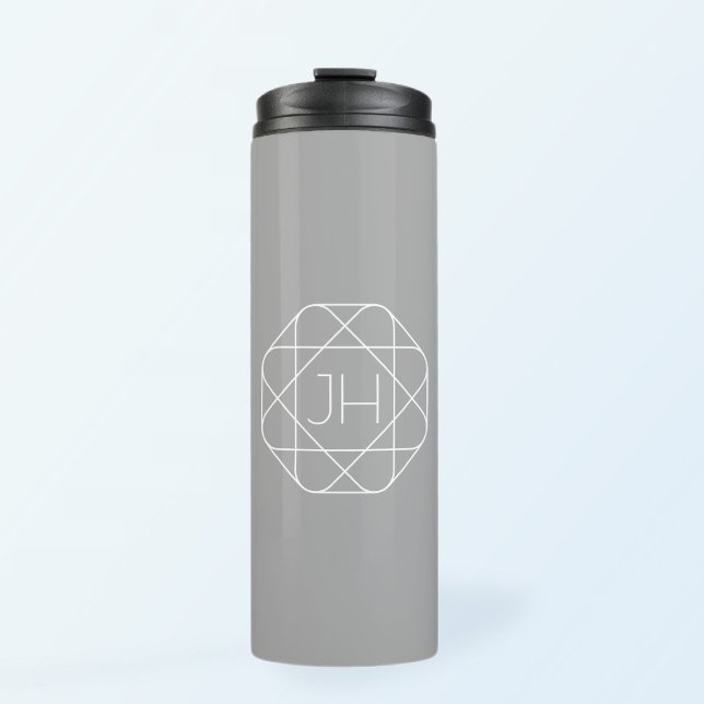 Coole Monogramm, Angesagte Logo-Stilanzeige | Grau Thermosbecher (Von Creator hochgeladen)