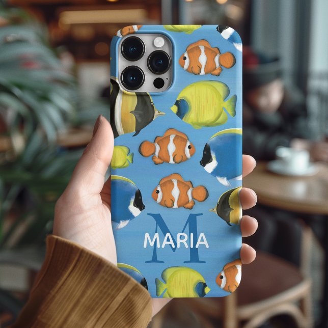 Coole Monogramm Tropenfische Personalisiert Case-Mate iPhone Hülle (Tropical Fish Pattern Personalized Monogram Phone Case.)