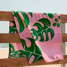 Coole Monstera Blätter Personalisiert Strandtuch