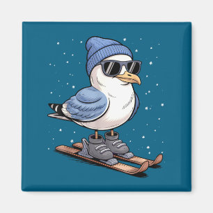Coole Möwe Auf Skiern - Nordische Wintermöwen Aprè Magnet