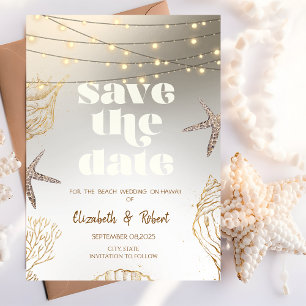 Coole Muscheln am Strand, Lichter Save the Date