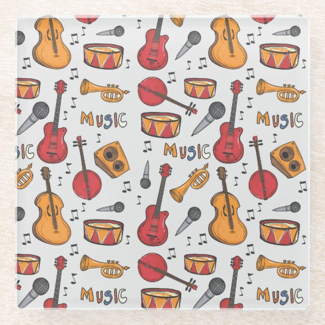 Coole Musik Themenbanjo Drums Gitarre Geige mehr Glasuntersetzer (Vorderseite)