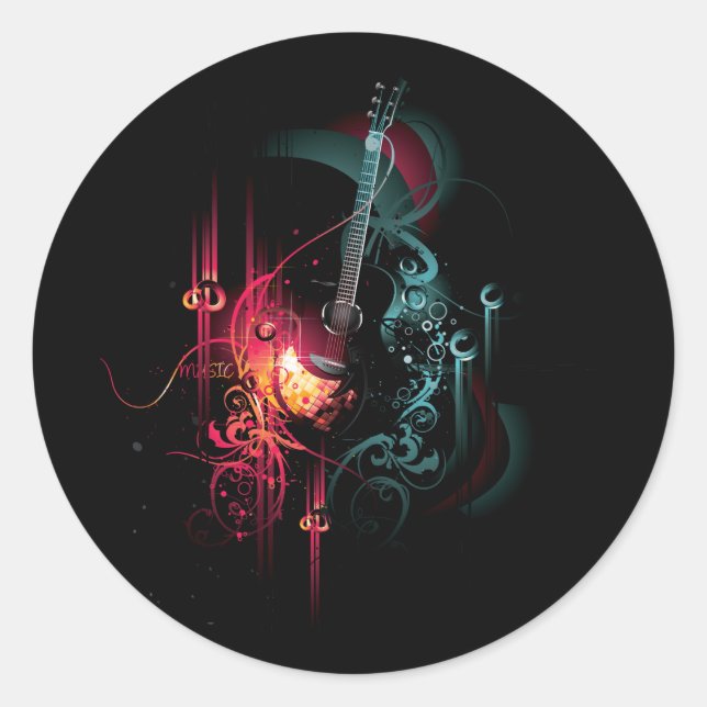 Coole Musikgrafik mit Gitarre Runder Aufkleber (Vorderseite)