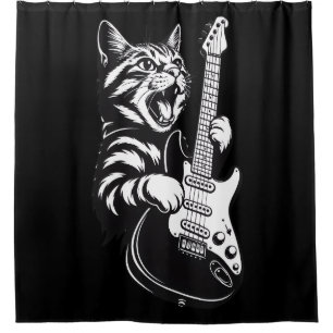 Coole Musikliebe   Rockkatze spielt elektrische Gi Duschvorhang